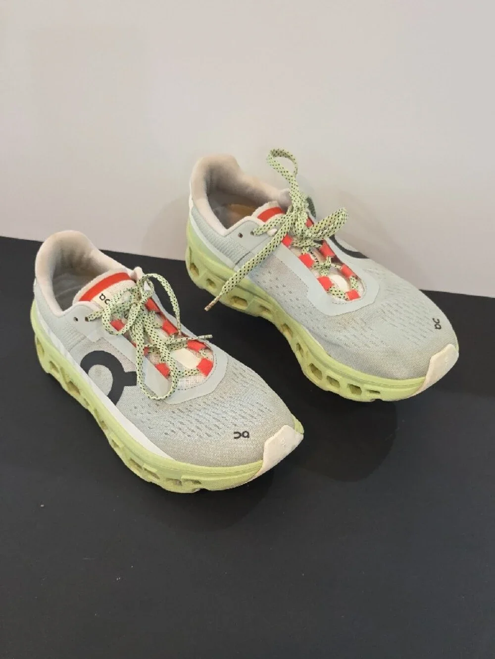 On Running CloudMonster Women’s Gray Sneakers with Lime & Coral Size 9.5